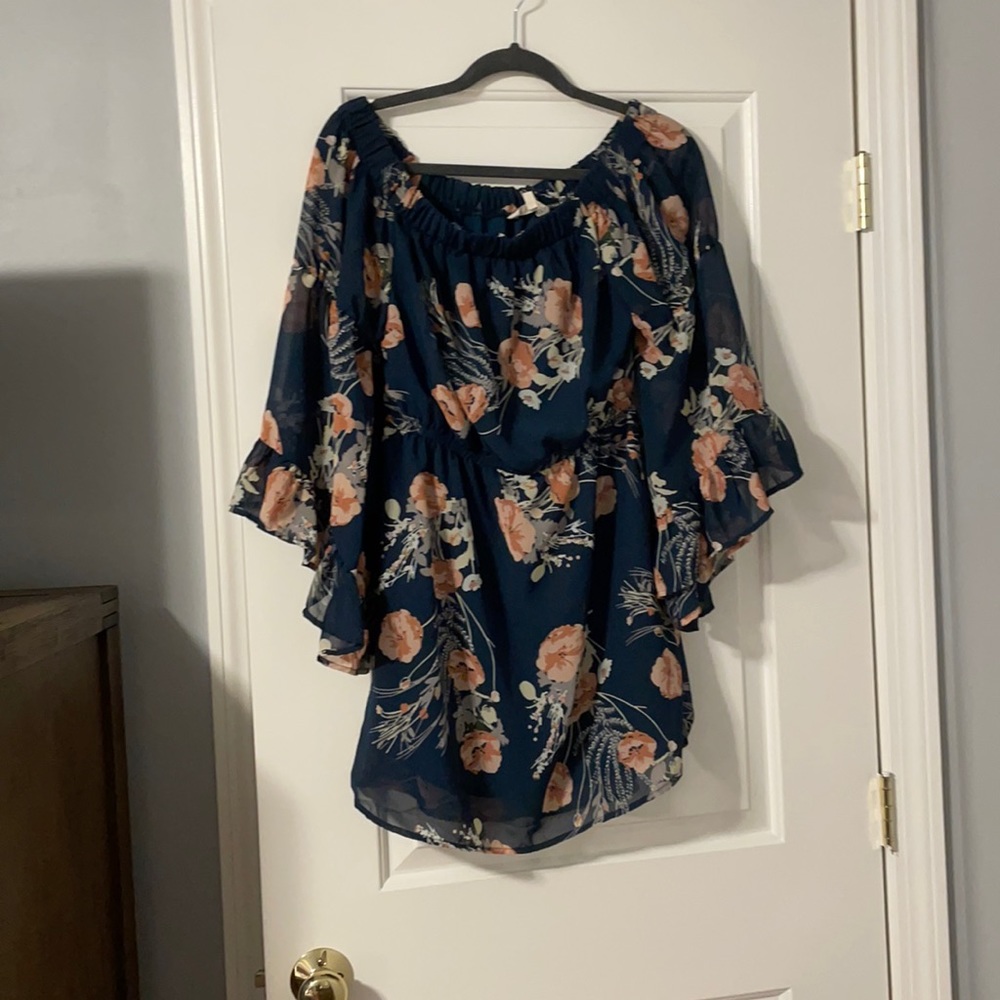 “Indulge” navy blue and blush pink floral dress